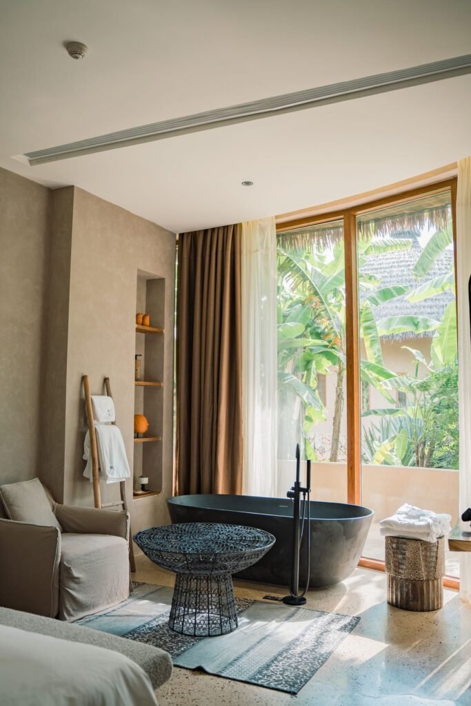Tropical bathroom with plants