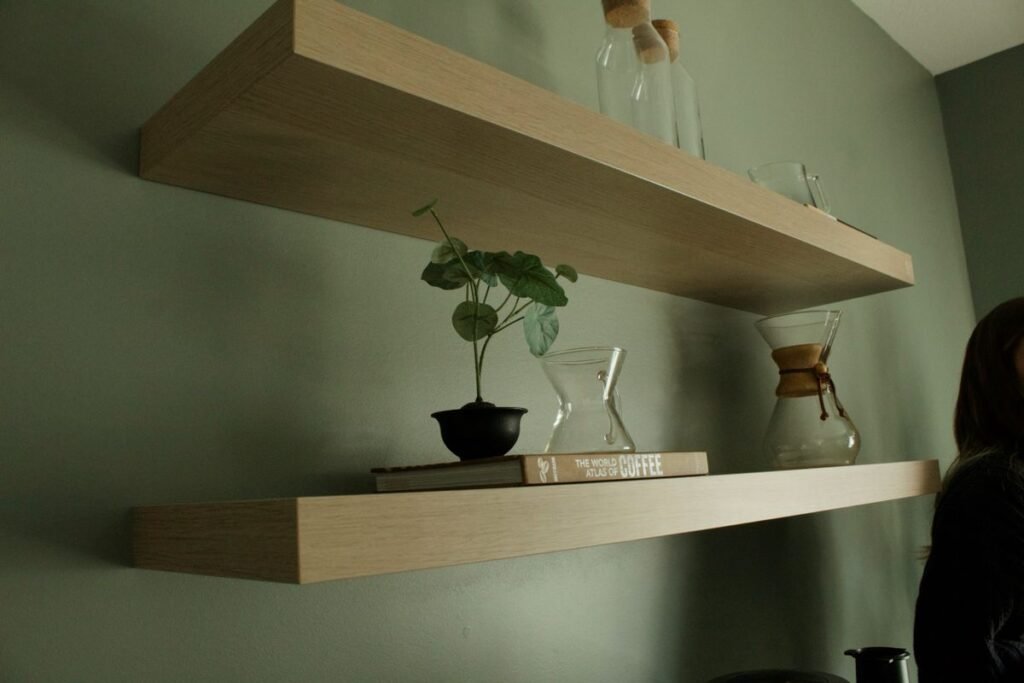 floating shelves in a living room