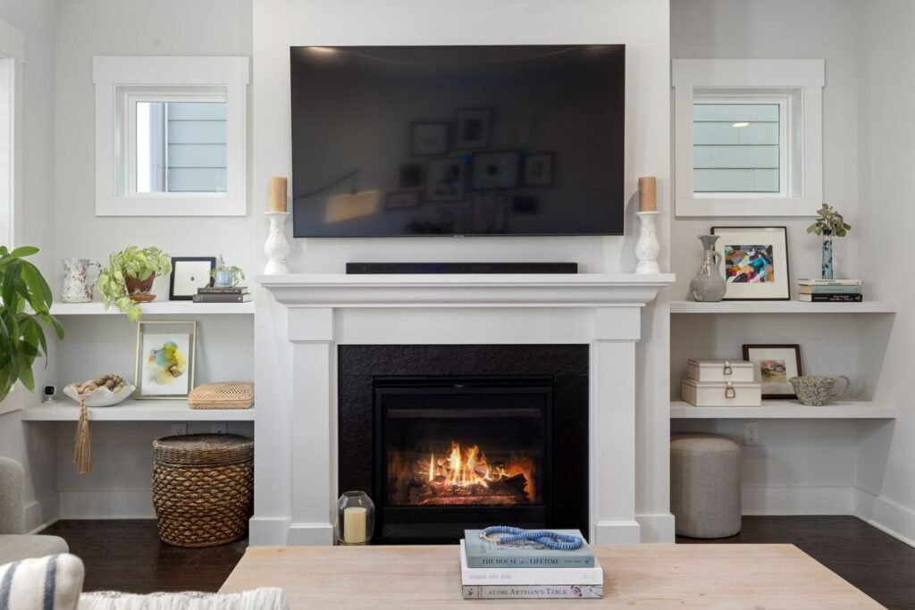 Cozy living room with a fireplace