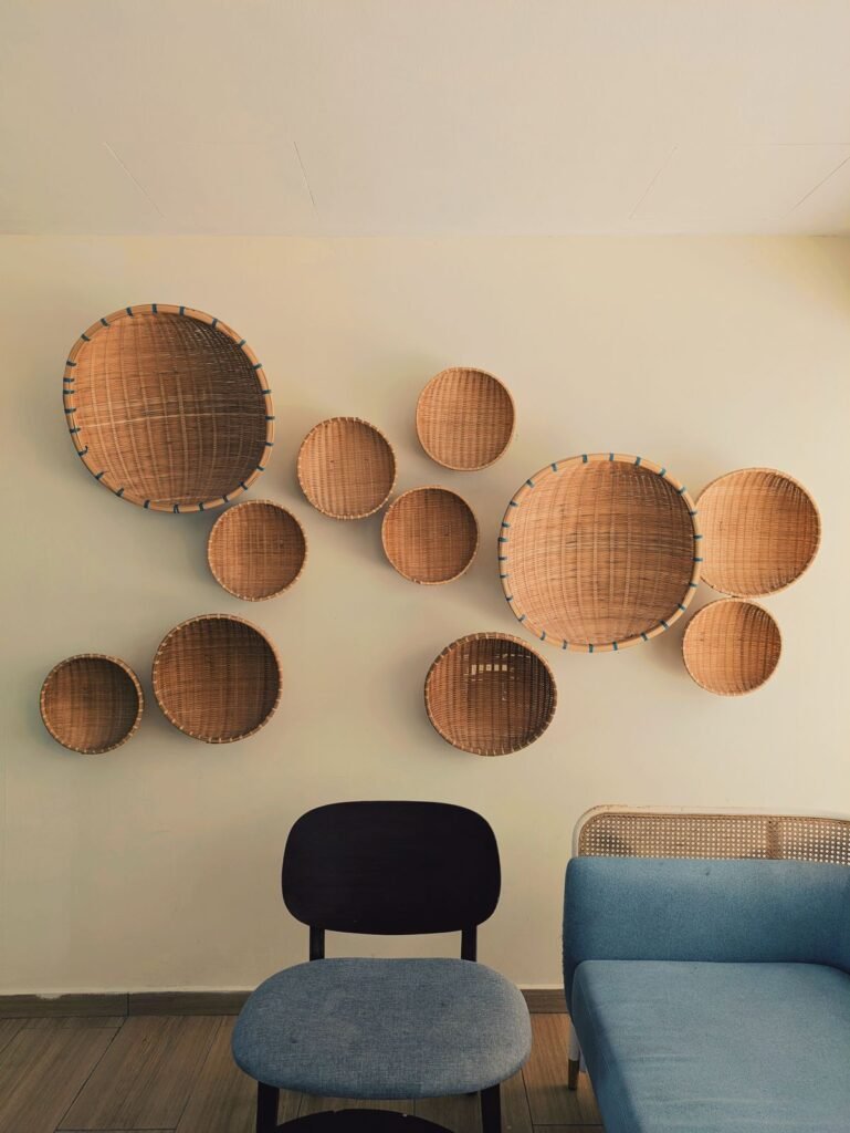 sculptural wall decor in a living room