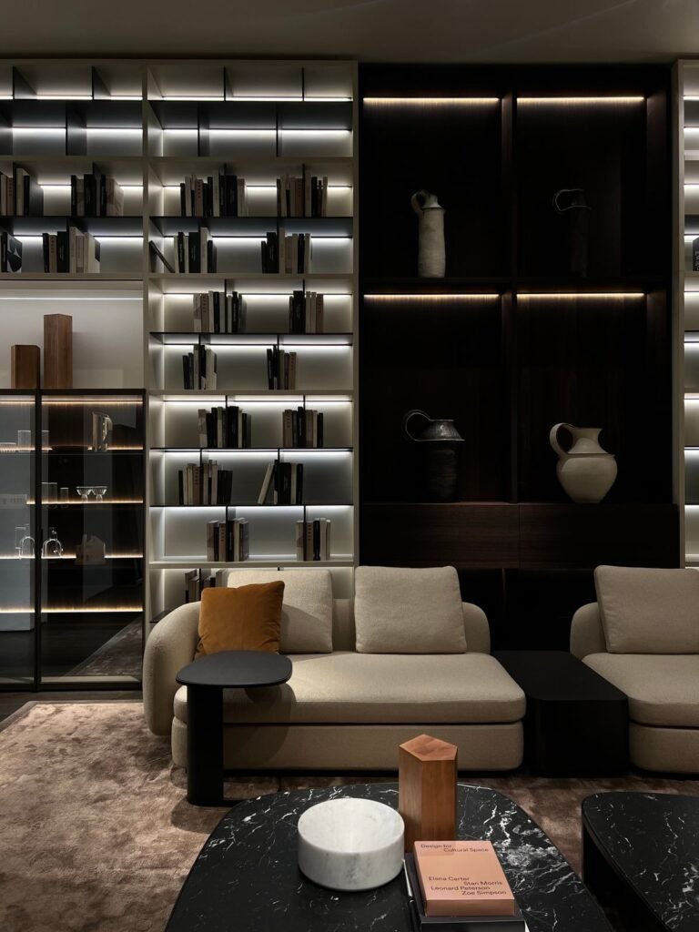 Modern living room with ambient lighting
