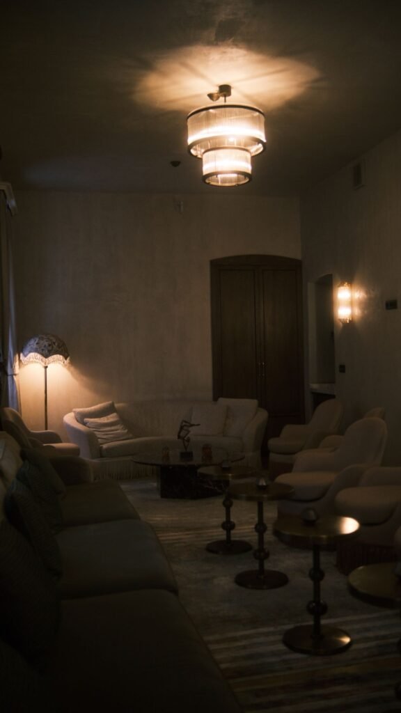 Moody living room with soft lighting