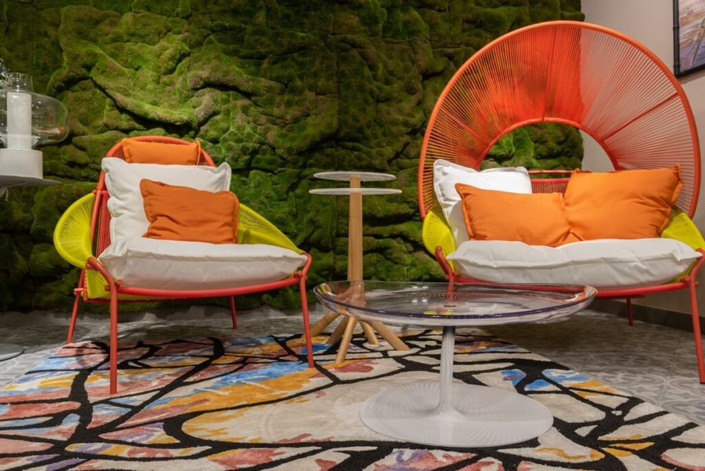Living room with a colorful accent chair