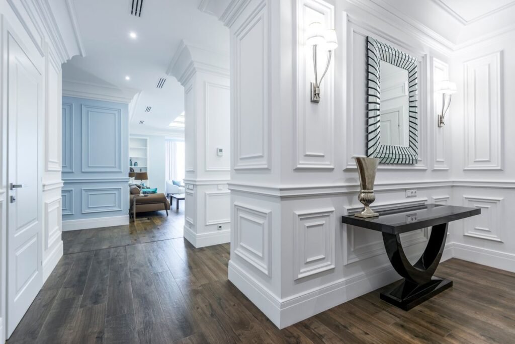 wood wall paneling in a living room